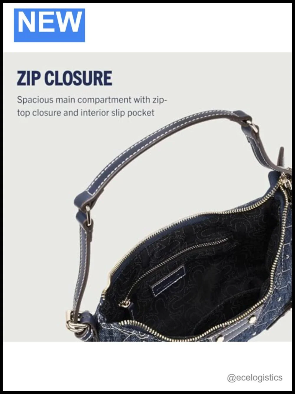 Quilted Denim Studded Shoulder Bag with Adjustable Strap & Gold Hardware